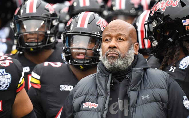 Maryland Terrapins head coach Mike Locksley waits to take the field before the game against the Auburn Tigers at Nissan Stadium. She is an outspoken advocate for athlete mental health following the 2017 death of her son, who was diagnosed with schizoaffective disorder and post-traumatic stress disorder CTE.