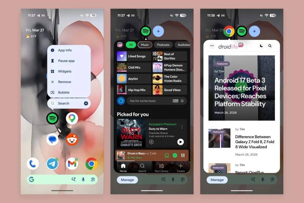 Android 17 app bubbles
